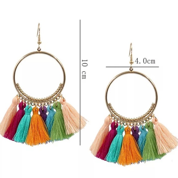 Gypsy Bohemian Spanish Vibe Tassel Hoop Drop - Picture 4 of 5